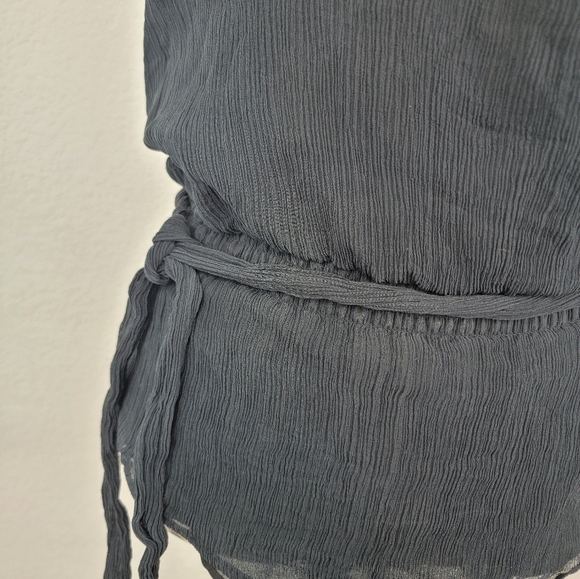 Bebe Halter Top Small 100% Silk Embellished Belted Open Back Black - Picture 3 of 8